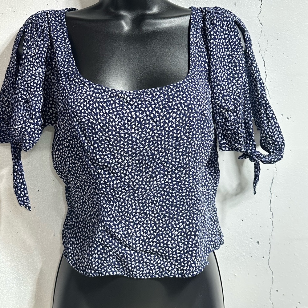Maeve Anthropologie Womens Blue Geometric Square Neck Cropped Top S A248